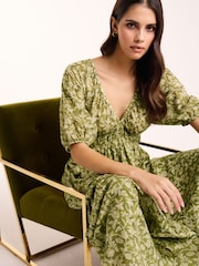 Green 100% Cotton Shirred Maxi Dress - Image 3 of 5
