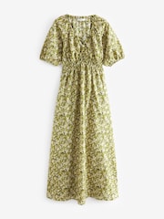 Green 100% Cotton Shirred Maxi Dress - Image 4 of 5