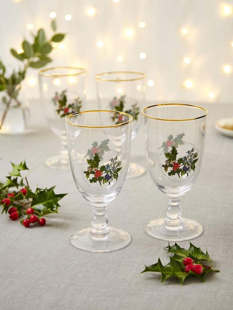 Portmeirion The Holly and the Ivy Set of 4 Goblets Wine Glasses - Image 1 of 3