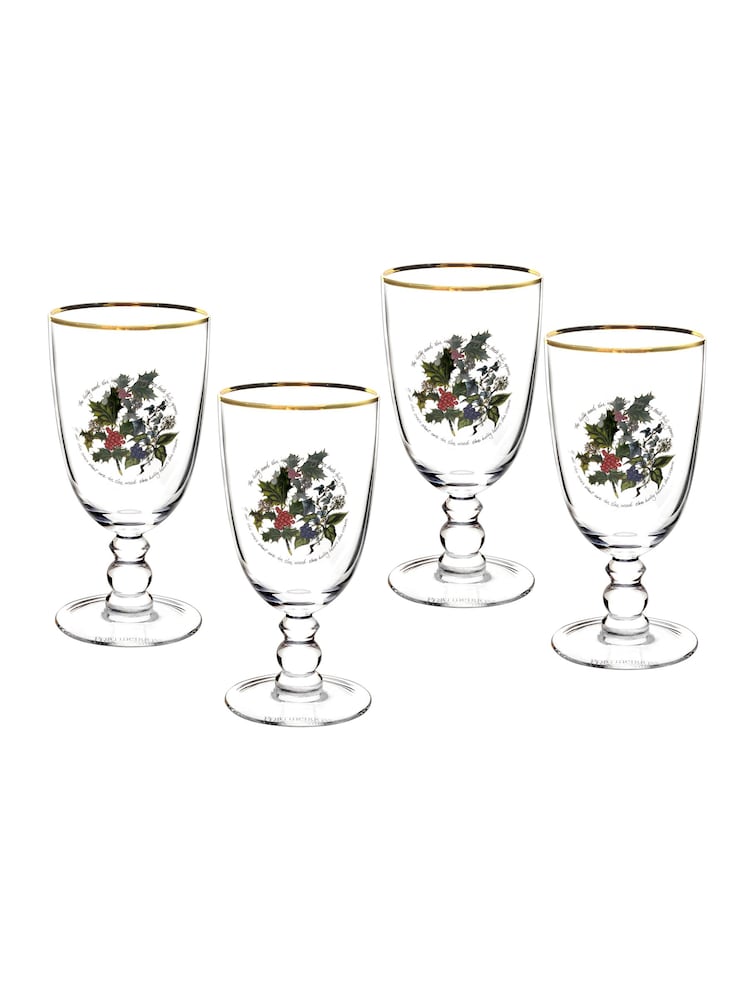 Portmeirion The Holly and the Ivy Set of 4 Goblets Wine Glasses - Image 3 of 3