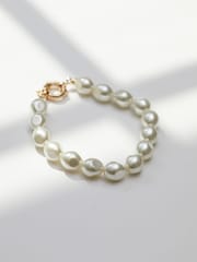Jon Richard Silver Polished And Pearl Oval Link Y Drop Necklace - Image 1 of 3