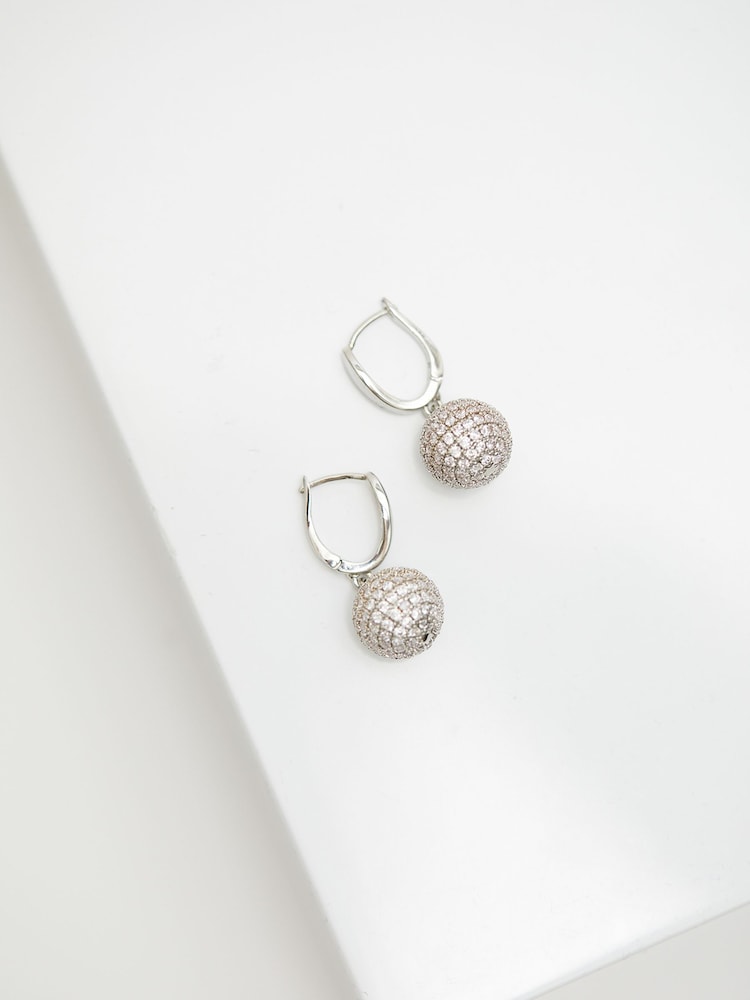 Jon Richard Silver Cubic Zirconia Pave Orb Earrings - Gift Boxed - Image 2 of 3