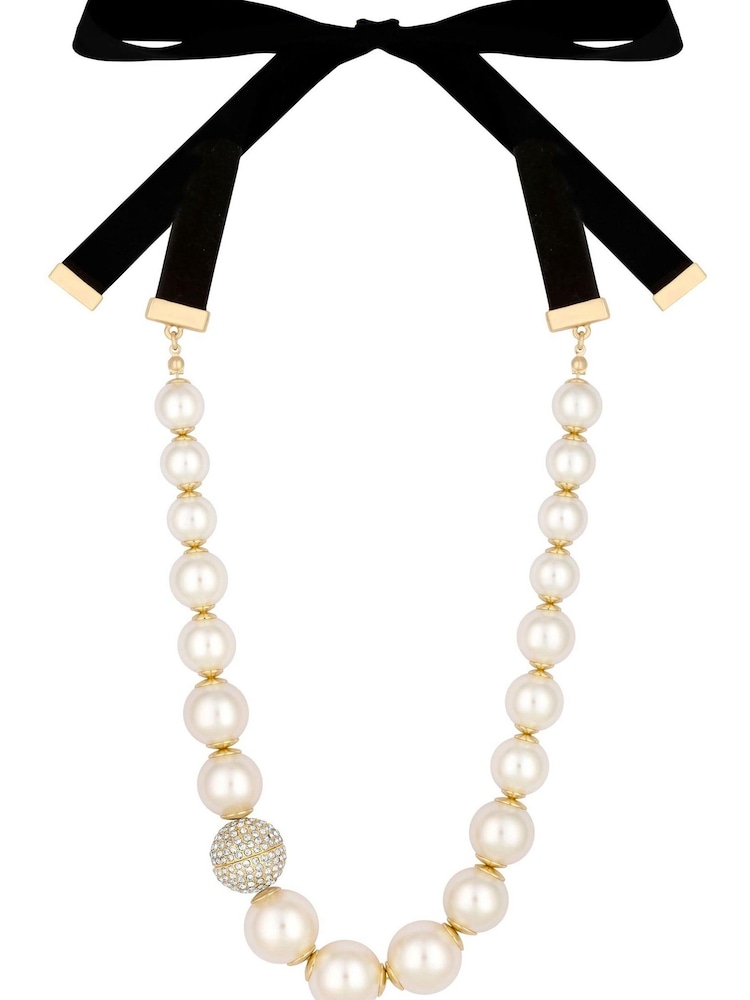 Jon Richard Gold Plated Statement Pearl And Pave Ball Velvet Necklace - Image 1 of 2