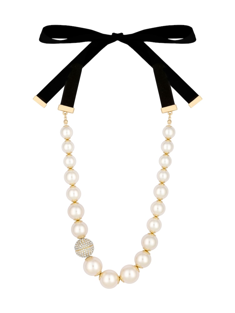 Jon Richard Gold Plated Statement Pearl And Pave Ball Velvet Necklace - Image 2 of 2