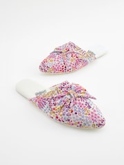 Cath Kidston Pink Ditsy Floral Pointed Bow Front Slipper Mules - Image 1 of 5