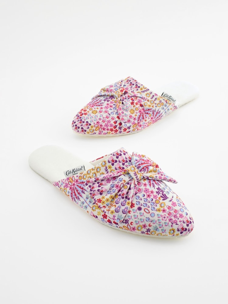 Cath Kidston Pink Ditsy Floral Pointed Bow Front Slipper Mules - Image 1 of 5