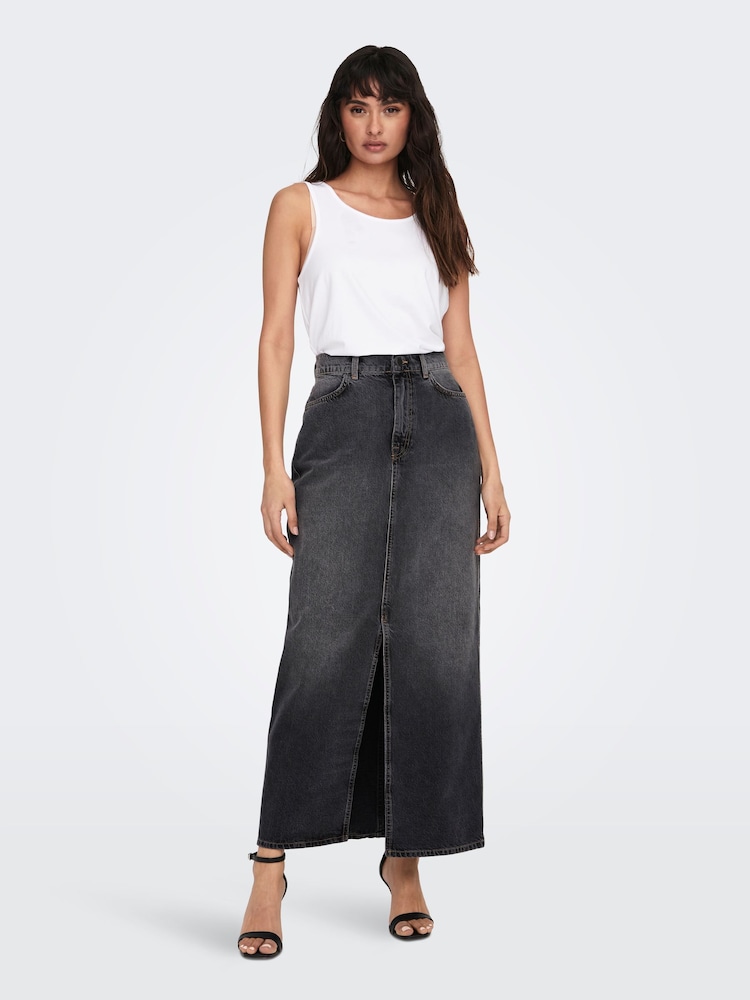 ONLY Black 100% Cotton Denim Maxi Skirt - Image 1 of 5