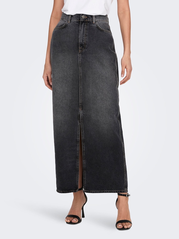 ONLY Black 100% Cotton Denim Maxi Skirt - Image 2 of 5