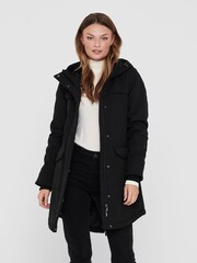 ONLY Black Technical Parka Coat with Faux Fur Lining - Image 2 of 5