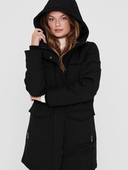 ONLY Black Technical Parka Coat with Faux Fur Lining - Image 4 of 5