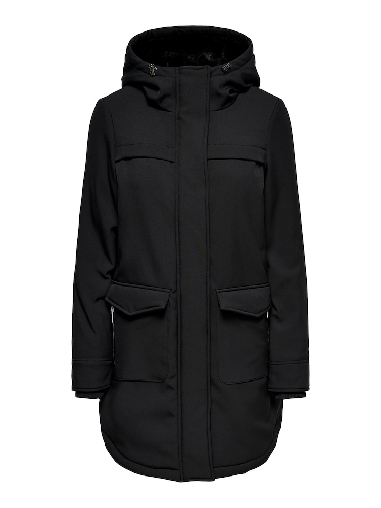 ONLY Black Technical Parka Coat with Faux Fur Lining - Image 5 of 5