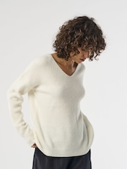 ONLY White V-Neck Puff Sleeve Knitted Jumper - Image 1 of 7