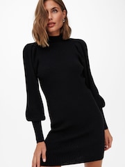 ONLY Black Puff Sleeve Knitted Jumper Dress - Image 4 of 5