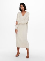 ONLY Cream V-Neck Midi Knitted Jumper Dress - Image 2 of 6