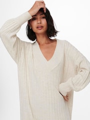 ONLY Cream V-Neck Midi Knitted Jumper Dress - Image 4 of 6