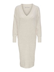ONLY Cream V-Neck Midi Knitted Jumper Dress - Image 5 of 6