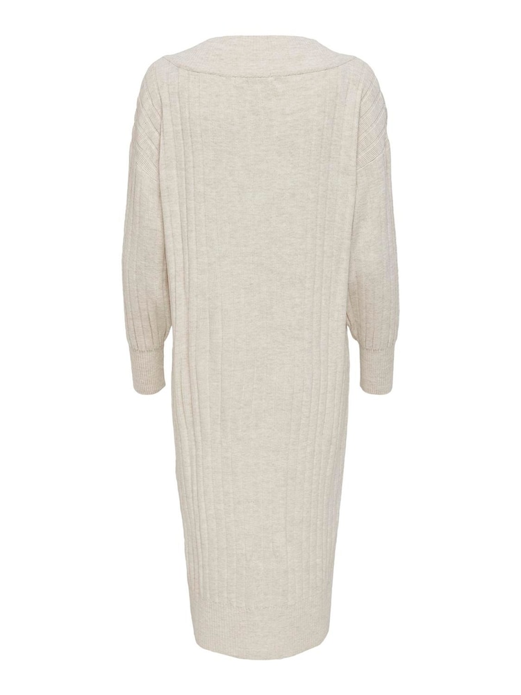 ONLY Cream V-Neck Midi Knitted Jumper Dress - Image 6 of 6