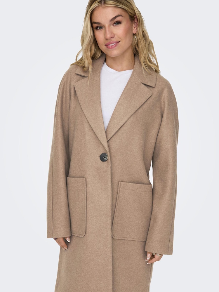 ONLY Brown Lightweight Tailored Coat with Front Pockets - Image 1 of 5