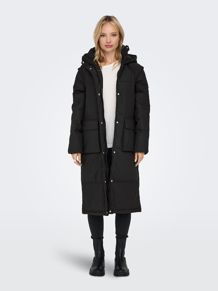 ONLY Black Longline 2-In-1 Water Repellent Padded Coat and Gilet - Image 1 of 7