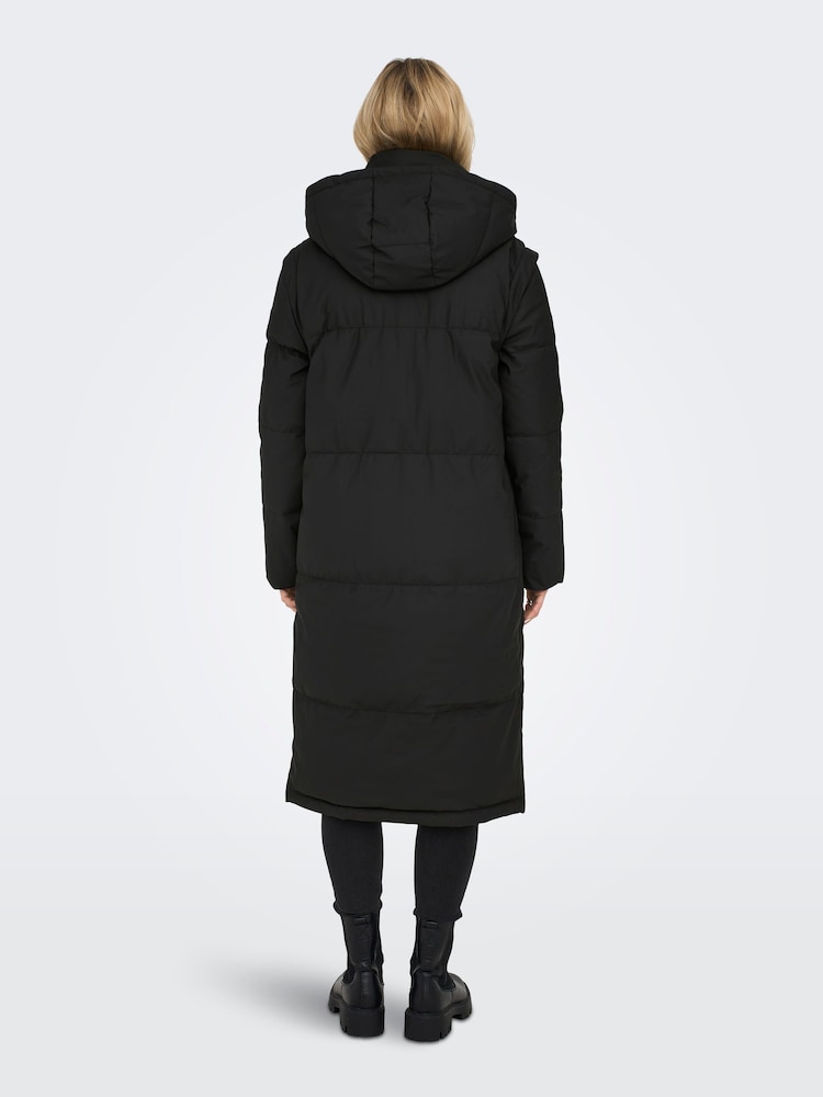 ONLY Black Longline 2-In-1 Water Repellent Padded Coat and Gilet - Image 2 of 7