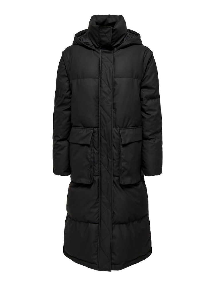 ONLY Black Longline 2-In-1 Water Repellent Padded Coat and Gilet - Image 7 of 7