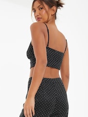 Quiz Black Rhinestone Glitter Woven Trousers - Image 2 of 5