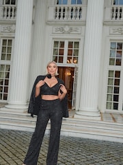 Quiz Black Rhinestone Glitter Woven Trousers - Image 4 of 5