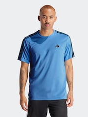 adidas Bright Blue Train Essentials 3-Stripes Training T-Shirt - Image 1 of 7