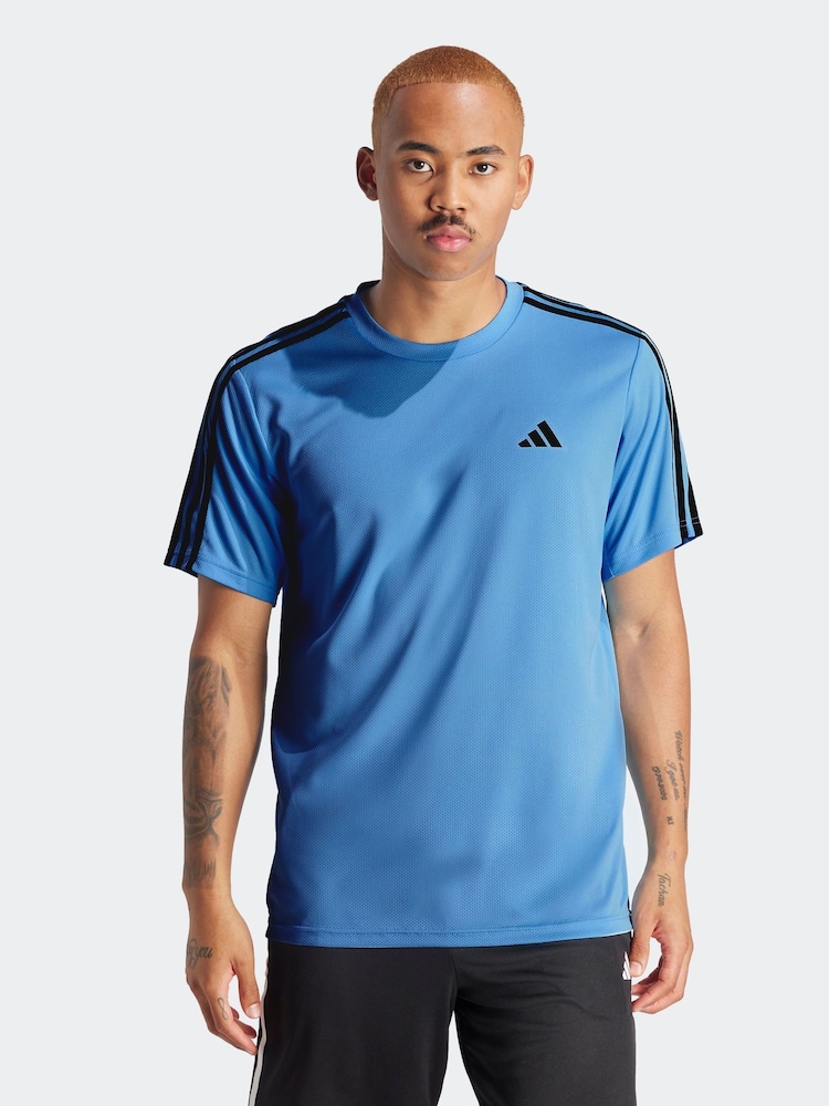 adidas Bright Blue Train Essentials 3-Stripes Training T-Shirt - Image 1 of 7