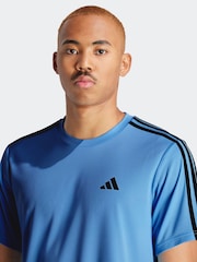 adidas Bright Blue Train Essentials 3-Stripes Training T-Shirt - Image 5 of 7