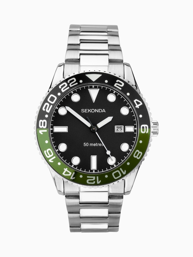 Sekonda Mens Silver Tone Ocean 43mm Analogue Watch With Case And Stainless Steel Bracelet With Black Dial - Image 2 of 6