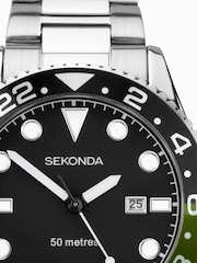 Sekonda Mens Silver Tone Ocean 43mm Analogue Watch With Case And Stainless Steel Bracelet With Black Dial - Image 3 of 6