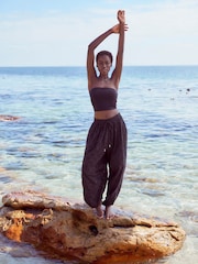 Black 100% Cotton Broderie Cargo Trousers - Image 1 of 8