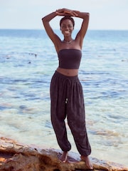 Black 100% Cotton Broderie Cargo Trousers - Image 2 of 8