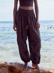 Black 100% Cotton Broderie Cargo Trousers - Image 3 of 8