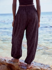 Black 100% Cotton Broderie Cargo Trousers - Image 4 of 8