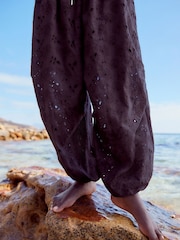 Black 100% Cotton Broderie Cargo Trousers - Image 5 of 8
