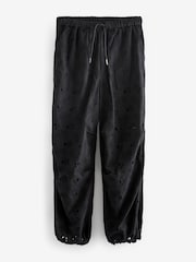 Black 100% Cotton Broderie Cargo Trousers - Image 7 of 8