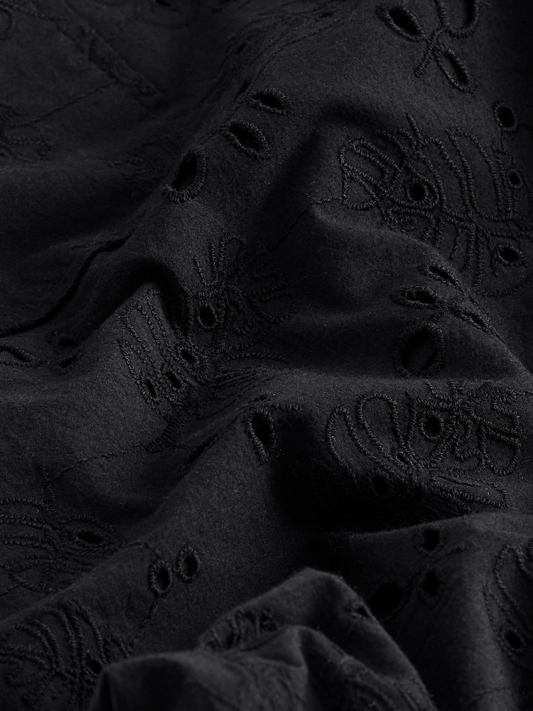 Black 100% Cotton Broderie Cargo Trousers - Image 8 of 8