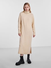 PIECES Cream Roll Neck Knitted Midi Jumper Dress - Image 1 of 5