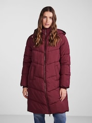 Red Padded Hooded Longline Coat - Image 1 of 5