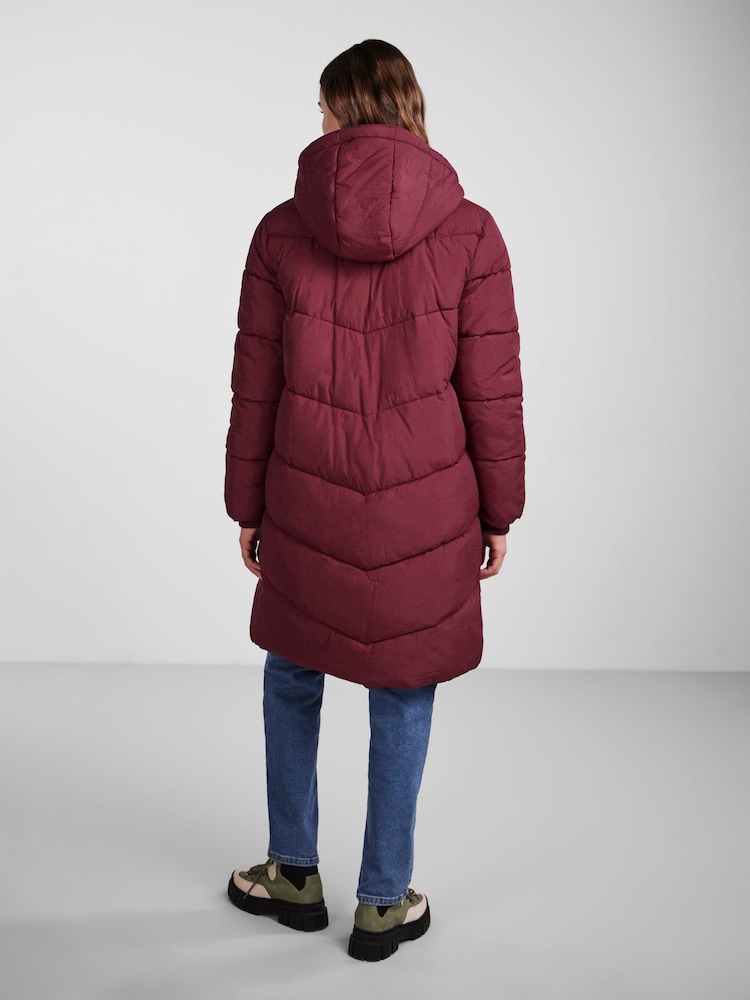 Red Padded Hooded Longline Coat - Image 2 of 5