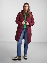 Red Padded Hooded Longline Coat - Image 3 of 5