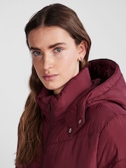Red Padded Hooded Longline Coat - Image 4 of 5