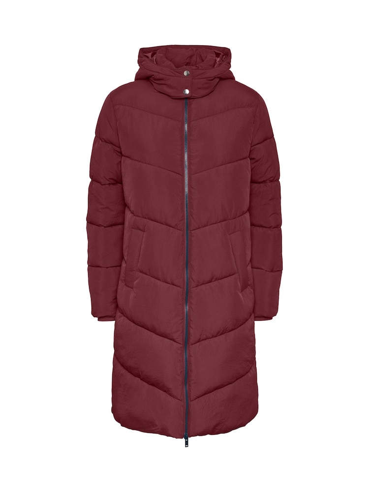 Red Padded Hooded Longline Coat - Image 5 of 5