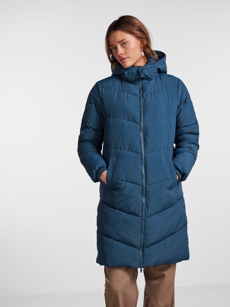 Blue Padded Hooded Longline Coat - Image 1 of 6