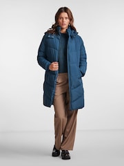 Blue Padded Hooded Longline Coat - Image 3 of 6