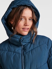 Blue Padded Hooded Longline Coat - Image 5 of 6