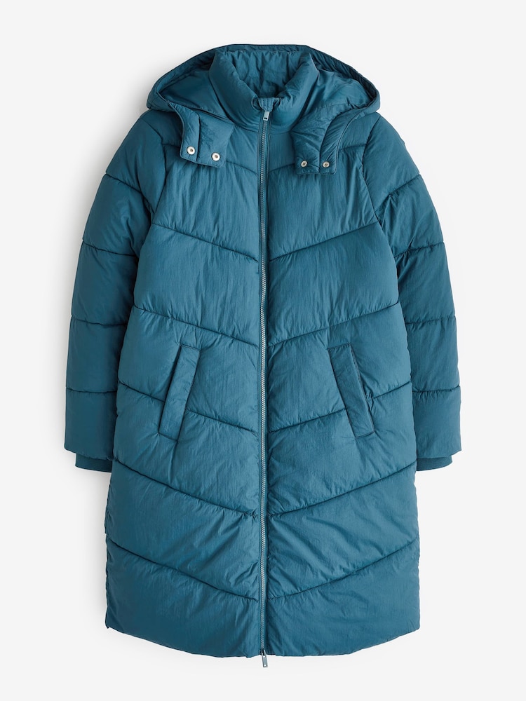 Blue Padded Hooded Longline Coat - Image 6 of 6