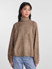 PIECES Brown Roll Neck Soft Touch Knitted Jumper - Image 1 of 5